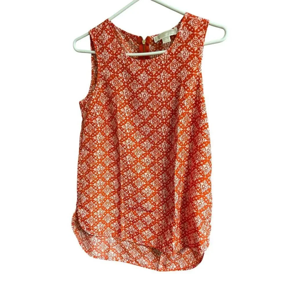 Michael Kors Women's Sleeveless Blouse Orange White‎ Back Zip Size S